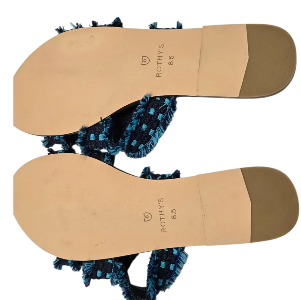 NEW Limited Edition Rothy’s Triple Band Teal Navy Blue‎ Fringe Sandals Size 8.5